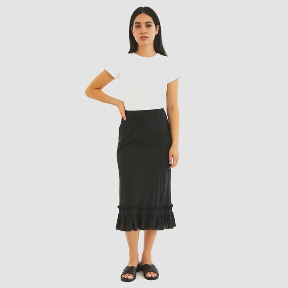 CALYPSO Black 100% Linen Maxi Ruffle Raw Hem Skirt   Women's Size Medium - Picture 1 of 8